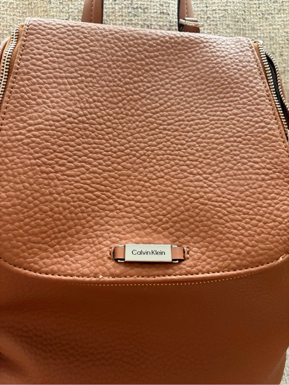 Calvin Klein Brown Pebbled Leather Backpack Purse